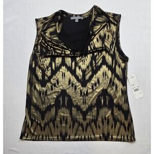 NY Collection 115097915 New With Tags Women's Cowl Neck Black & Gold Top. Size L